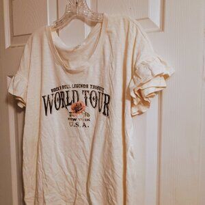 World Tour Rock N Roll Legends, Tan Tshirt, XL, Womens, Puff Sleeves, New